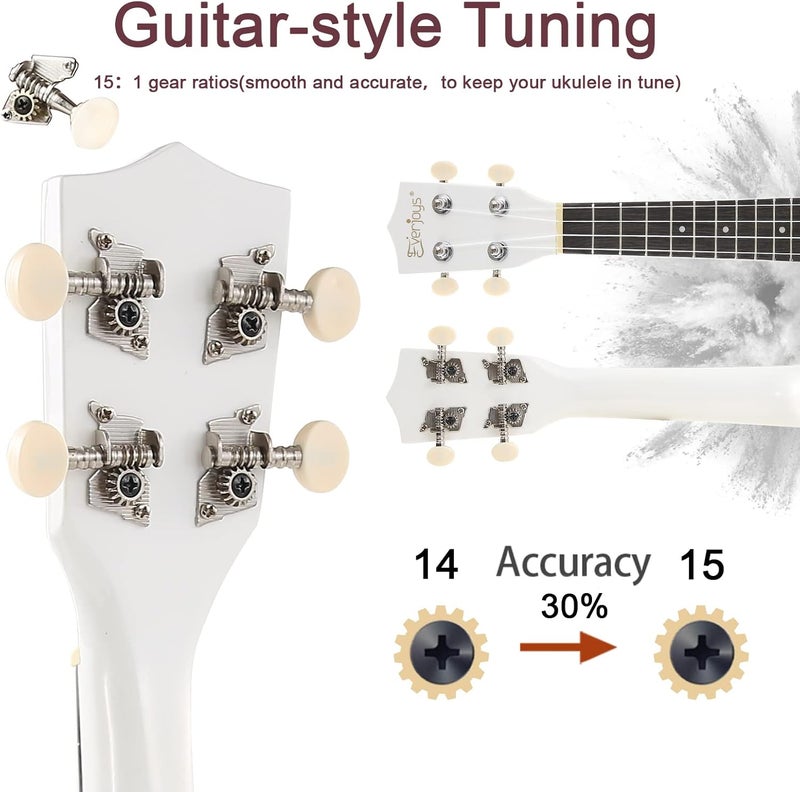 Everjoys Soprano Ukulele Beginner Kit for Adult w/Free Online Lesson 21 Inch Ukelele Gig Bag Strap String Tuner Pick Polishing Cloth, Rainbow Series Ukalalee - Image 4